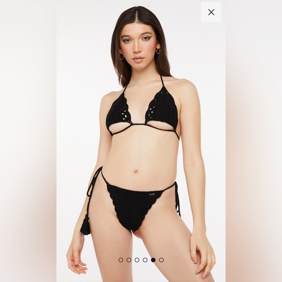 Savage X Fenty Black Crochet Bikini Style Top And Thong Set - Picture 1 of 6